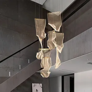 Werks-custom-acryl-langes deckenpendel dreht sich treppen große wohnzimmer-leuchte led-kronleuchter hängelampen