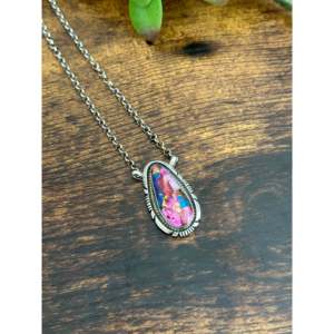Pink Mohave Turquoise Water Drop Necklace Sterling Silver Bezel <b>Set</b> - Product Image 5