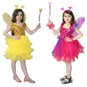 어린이 학교 연간 기능 테마 파티를위한 멋진 성능 착용 마잔의 & 노란 나비 소녀 의상