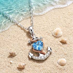 Collier personnalisé Jeulia avec ancre nautique et pierre de naissance en forme de cœur - Product Image 3