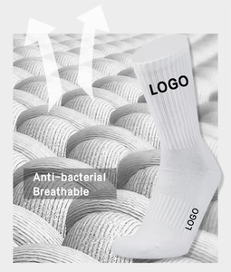 <b>White</b> Athletic <b>Socks</b> With Anti-Slip Geometric Pattern Knitted Cotton Spandex <b>Men's</b> Sports Crew <b>Socks</b> Summer Use - Product Image 4