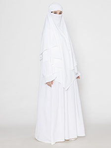 Nueva Abaya Musulmana con Khimar, Vestido Islámico Blanco de Lujo en Poliéster para Mujer, Disponible en Stock - Product Image 3