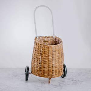 Wholesale Kids Rattan Luggy Basket <b>Trolley</b> Bag Handmade Basket <b>Trolleys</b> Wholesale Baskets with Wheels - Product Image 4
