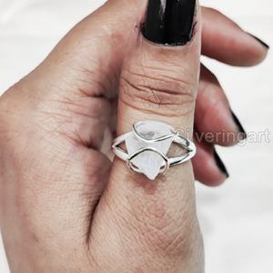 เครื่องประดับหินดิบสำหรับผู้หญิงแหวนพลอยมูนสโตนสีรุ้งธรรมชาติอัญมณีสายเครื่องประดับ925แหวนเงินสเตอร์ลิง - Product Image 2