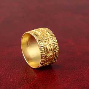 New Design Gold Plated <b>Ring</b> Minimalist Om Brass Band For Men 18k Gold Plated Geometric Pattern Tribal Design Wholesale/OEM/ODM - Product Image 6