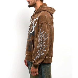 Sweat-shirts à capuche imprimés High Street pour hommes, en coton doux, délavés à l'acide, impression classique délavée au soleil, streetwear, sweat-shirts à cordon - Product Image 3