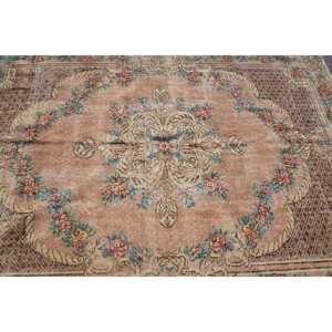 พรมวินเทจขนาดใหญ่ 5.8x8.9 ฟุต พรมขนสัตว์แบบต่อผ้าสีเบจสไตล์ตุรกี - Product Image 5