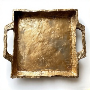 Plateau rectangulaire artisanal Serenity Ridge en aluminium massif avec base texturée et poignées incurvées conçues pour Premium - Product Image 5