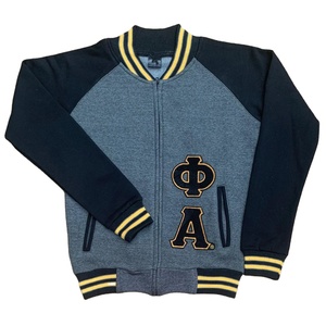 Veste en molleton Alpha Phi Alpha gris foncé, broderie en chenille des lettres grecques, bordure noire et dorée - Product Image 1