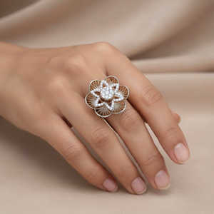 Bague florale en argent sterling 925 pur, plaquée or avec incrustation de rhodium et de zircone cubique rose, or rose, certifiée BIS - Product Image 3
