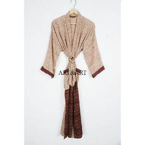 Luxury <b>Silk</b> <b>Kimono</b> Robe Loungewear Gift Elegant Boho Festival Wear Daily Wear Sexy Handmade Vintage Sari 3/4 Sleeve Beach Summer - Product Image 1