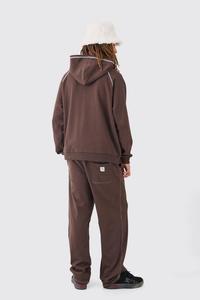 Vente en gros de sweats à capuche en molleton vintage d'hiver 100% coton pour hommes, fermeture éclair, logo personnalisé brodé, appliqué contrasté - Product Image 2