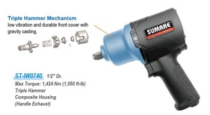 SUMAKE Llave de Impacto Neumática Industrial de Triple Martillo de 1/2'' con Mango OEM, Capacidad de Tornillo M16, 1424 Nm de Torque Máximo, 1 Año de Garantía - Product Image 3