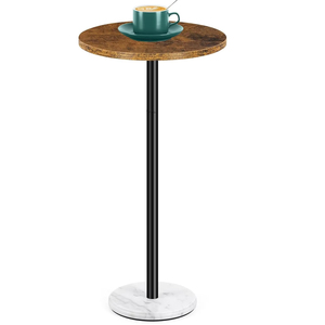 Wooden <b>Side</b> <b>Table</b> Outdoor Drink <b>Table</b> for Cocktail <b>Table</b> with <b>White</b> Marble Weighted Base for Patio Deck Rustic Brown - Product Image 1