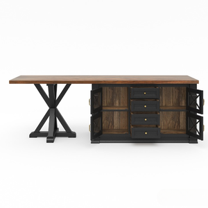 Cajones de almacenamiento de madera de teca maciza con Isla de cocina de campo francés de dos tonos de lujo, gabinetes de diseño de granja para aplicaciones de comedor - Product Image 4