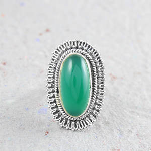 Anillo de Plata de Ley 925 con diseño clásico, joyería Bohemia, óvalo Natural, ónix verde, Gema grande, ajuste de bisel - Product Image 1