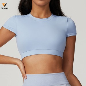 เสื้อยืดเอวลอยสำหรับผู้หญิงเสื้อครอปสำหรับออกกำลังกายผ้าคอตตอน100% น้ำหนักเบาเสื้อครอปสำหรับผู้หญิงออกแบบได้ตามต้องการ - Product Image 1