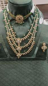Regal <b>Green</b> <b>Beaded</b> Kundan <b>Necklace</b> Set with Pearls and Earrings Multi Layered Bridal Jewelry for Weddings & Festivals - Product Image 5