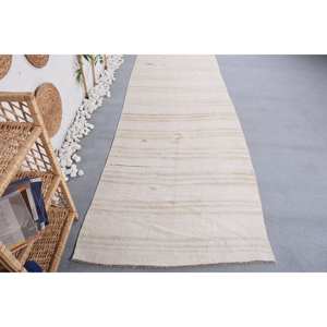 Tapis Turc Vintage Minimaliste 3.4 X 11ft Laine Blanche Rectangle Patchwork Design pour Chambre ou Salon avec Support en Latex - Product Image 4