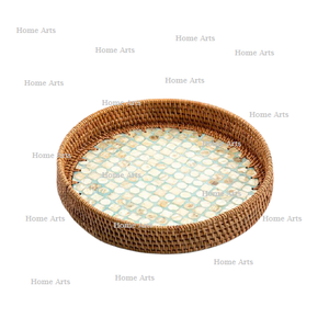 Bandeja de servir de ratán y nácar, tamaño personalizado, forma redonda, bandeja para postres y bocadillos al precio más bajo - Product Image 2