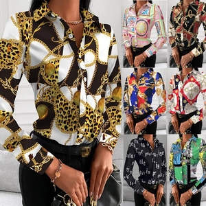 Blus Wanita Ukuran Besar Motif Leopard Musim Panas 2024, Kerah Lipat Elegan, Kancing Kasual, Lengan Panjang, Polos, Pakaian Kantor Kasual - Product Image 2