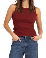 Débardeurs décontractés de fitness pour femmes BD de haute qualité, 100 % coton tricoté, tissu en maille dentelle, col montant, bouton, logo personnalisé sur le devant