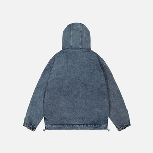 2026 Men's Pullover <b>Denim</b> <b>Hoodie</b> 100% Cotton Winter Vintage Washed Regular Fit <b>Jacket</b> American Streetwear Style Hooded Collar - Product Image 2