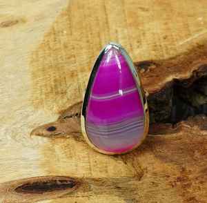 Bague en argent sterling avec agate rose du Botswana, forme poire, bijoux en pierres précieuses naturelles faits à la main, taille américaine 6, cadeau pour femme - Product Image 3