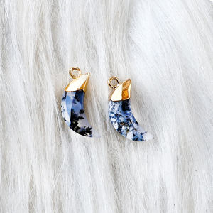 925 argent Sterling facettes Dendrite opale croissant pierres précieuses bijoux à bricoler soi-même or Vermeil plaqué pendentifs fins et breloques - Product Image 1