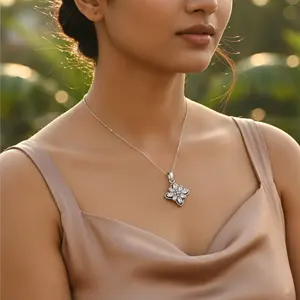 Pendentif Fleur en Argent 925 Fait Main, Plaqué Rhodium, Bijou Charme pour Femme avec Pierre Précieuse, Or Rose, Cadeau Unique - Product Image 1