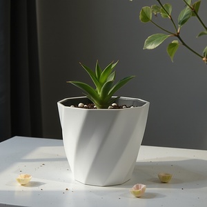 Wholesale Desktop Round Flower Pot Durable Plastic Construction with Delicate <b>Twisted</b> Design - Product Image 3