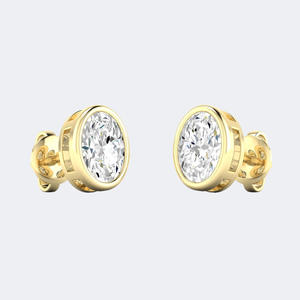 Pendientes de Diamantes Ovalados de 1.00CTW con Engaste de Bisel, Oro de 14k, Diamantes Cultivados en Laboratorio, Color D, Joyería Minimalista Solitaria para Mujer, Par - Product Image 1