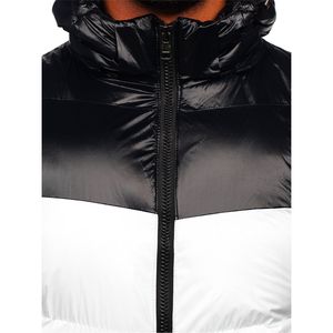 2023 New Arrival Men's Warn Winter Shiny Quilted Puffer Jacket <b>Windbreaker</b> Padded Thick <b>Black</b> Hooded Jacket - Product Image 3