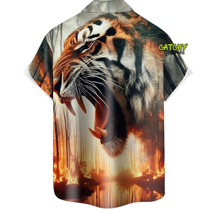 Chemise Aloha à manches courtes en twill à séchage rapide pour homme CATCHY GEARS, style décontracté vintage, imprimé hawaïen, logo personnalisable, extensible - Product Image 2