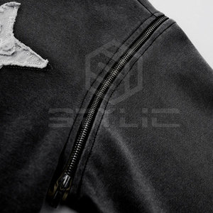 Couleur unie grande taille poids lourd 2025 lavage à l'acide en détresse broderie coton mélangé sweats à capuche - Product Image 6