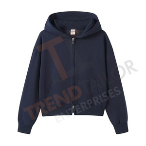 เสื้อฮู้ดดี้ครอปโอเวอร์ไซส์สำหรับผู้หญิง ผ้าฟลีซคอตตอน 100% หนัก 350 แกรม ซิปสองทาง สีเทาล้วน ส่งตรงจากโรงงาน - Product Image 3