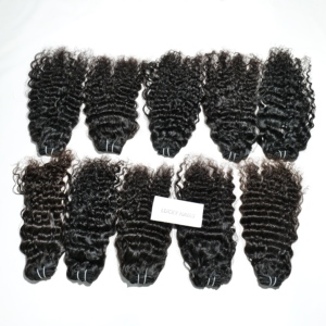 Extensiones de Cabello Humano Indio 100% Natural, Color Negro Rizado, Cutícula Alineada, Ondulado Profundo Suelto, Doble Trama a Máquina - Product Image 2