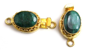 18K Gold Plated Emerald Gemstone Oval Box Clasp 1-3 Strand Jewelry Making B702-26X15X10MM - Product Image 2