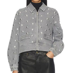 Pakistan Made High Quality Denim Jacket Winter Casual Stand Collar Zipper Oversized Windproof Breathable Solid/<b>Dot</b> <b>Eco</b>-Friendly - Product Image 1