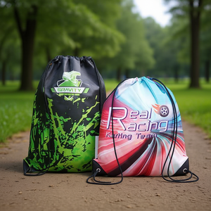 Sac à cordon personnalisé en polyester 210D sublimé, toutes couleurs, sacs de sport promotionnels avec coins en PU, design de logo personnalisé - Product Image 3