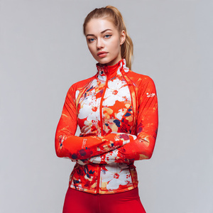 Chaqueta Deportiva Estampada para Mujer, para Gimnasio y Yoga, con Chaqueta de Entrenamiento Acolchada, Mangas Largas, Cierre de Cremallera, Chaquetas Estampadas - Product Image 1