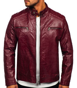 Chaqueta de Motociclista de Cuero Genuino para Hombre, Cuello Alto, Cortavientos, Estilo Urbano, Logotipo Personalizado en la Parte Delantera, Invierno, Lona Lisa Teñida, Venta al Por Mayor - Product Image 6