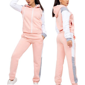 Chándal Corto Deportivo para Mujer, 65% Algodón, 35% Poliéster, Color Blanco y Rosa, con Cremallera Completa, Transpirable - Product Image 1