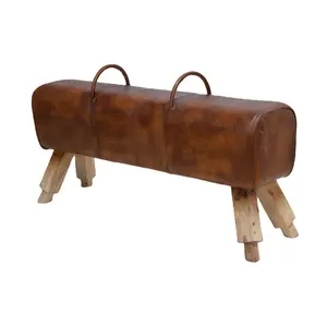 优质舒适的真皮座椅长椅搁脚凳，木质底座，棕色，适用于家庭和酒店