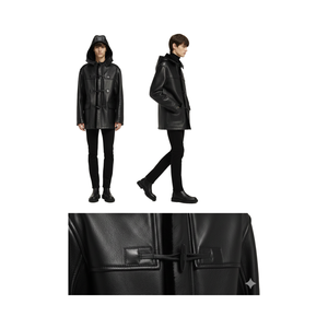 For Hooded <b>Toggle</b>-Fastening Duffle Leather Jacket - Product Image 3