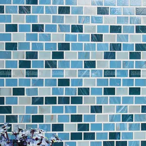 China Foshan Factory Price Hotel Villa Spa Shower Wall Project Hot Melting Mixed Blue Color Swimming Pool Tiles Glass Mosaic