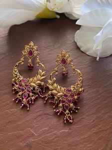Indian Style <b>Silver</b> Alloy <b>Stud</b> <b>Earrings</b> with Zircon Stones Ethnic Design for Women's Wedding Engagement - Product Image 2
