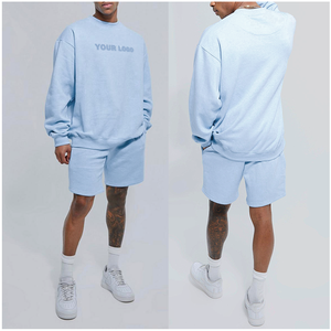 Venta al por mayor de alta calidad Casual holgado ropa de manga larga de cuello redondo Atlético sudaderas Conjunto personalizado hombres Fitness Sudadera con capucha y pantalones cortos - Product Image 1