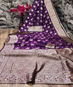 DERNIÈRE LICHI SOIE BANARASI SAREE AVEC CHEMISIER SANS COUTURE VÊTEMENT FESTIVAL PRIX DE GROS VÊTEMENT ETHNIQUE INDIEN BANARSHI SAREE - Product Image 1