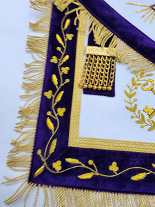 Prix de gros Tablier maçonnique vintage brodé à la main de haute qualité en cuir véritable/tissu velours - Product Image 3
